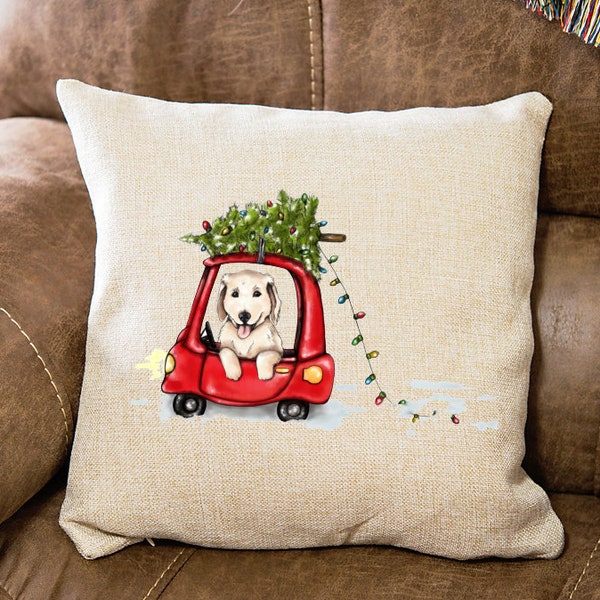 Christmas Golden Retriever Pillow Cover - Dog Lover Holiday Decorative Pillow Case - 18" Couch Pillow Cover - Home Decor - Insert Available