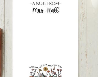Personalized Teacher Notepad | Custom Teacher Gift | Teacher Appreciation Gift | Floral Teacher Notepad | End of Year Teacher Gift