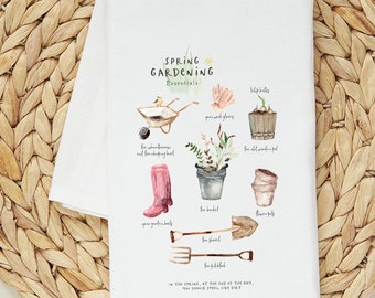 Watercolor Spring Gardening Essentials Flour Sack Towel -  Kitchen Decor - Kitchen Towel - Gift for Gardener - Housewarming Gift