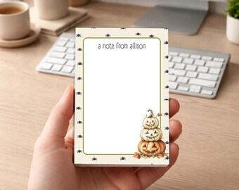 Personalized Halloween Notepad, Pumpkin Note Pad, Vintage Halloween Stationery, Custom Name Notepad, Fall Gift for Her