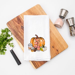 Fall Kitchen Towel Gift - Fall Decor Flour Sack - Farmhouse Decor - Kitchen Tea Towel - Housewarming - Kitchen Decor - Pumpkin Decor Autumn
