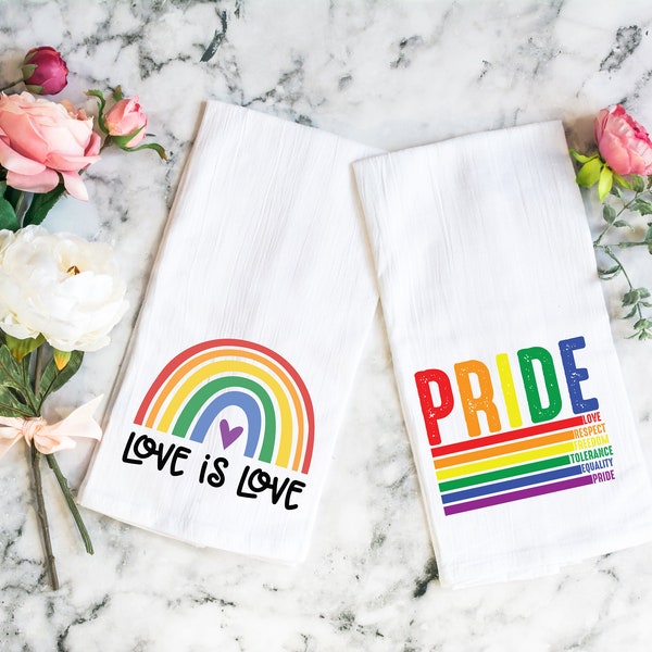 Rainbow Pride Flour Sack Towels: Vibrant LGBTQ-Inspired Kitchen Towels for Pride Month - Pride Month Decor - Gay Wedding Gift - Tea Towels