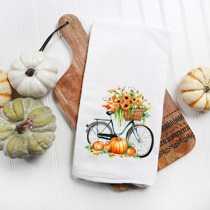 Fall Bicycle Tea Towel - Fall Kitchen Towel Gift - Fall Decor Flour Sack - Farmhouse Decor - Kitchen Tea Towel - Housewarming - Autumn Decor