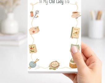 Old Lady Era Notepad, Grandma Hobbies Gift, Funny Hobby Notepad, Crochet Knitting Gardening Gift, Bird Lover Stationery