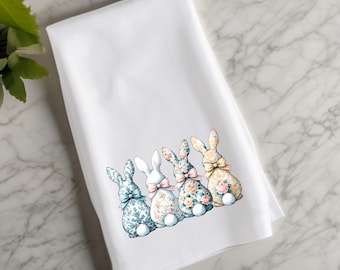 Spring Toile Chinoiserie Rabbits Flour Sack Towel – Elegant Easter Bunny Decor