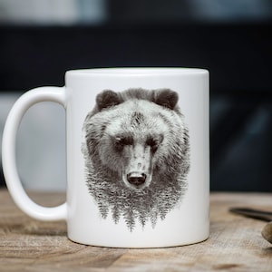 Bear Coffee Mug - Double Exposure Bear Mug - Bear Totem Mug - Gift for Him - Mother&#39;s or Father&#39;s Day Gift