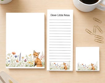 Fox Stationery Set, Woodland Notepad Bundle, Floral Fox Notepads, Cute Desk Accessories, Gift for Nature Lover, Writing Paper Set