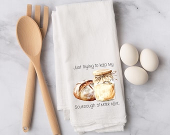 Funny Sourdough Flour Sack Towel | Bread Baker Kitchen Towel | Sourdough Starter Gift | Baking Lover Decor | Farmhouse Kitchen Gift Baker