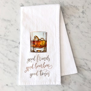 Bourbon Tea Towel Gift - Kentucky Bourbon Kitchen Decor - Bourbon Bar Towel - Cocktail Flour Sack Towel - Gift for Bourbon Lover