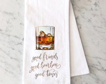 Bourbon Tea Towel Gift - Kentucky Bourbon Kitchen Decor - Bourbon Bar Towel - Cocktail Flour Sack Towel - Gift for Bourbon Lover