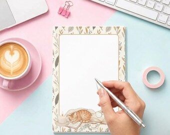 Cat Lover Notepad | Book Lover Gift | Cozy Reading Notepad | Cat and Books Memo Pad | Cottagecore Stationery | Reader Gift