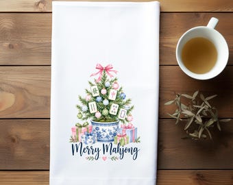 Christmas Mahjong Gift Kitchen Towel Holiday Design Chinoiserie Style Home Textile Hand Accessory Festive Cotton Dish Cloth Game Player
