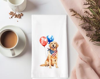 Patriotic Golden Retriever Towel | Golden Retriever Kitchen Towel | Independence Day Decor - Memorial Day - 4th of July Decor -