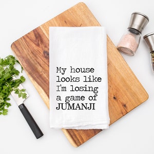 Jumanji Game Tea Towel Towel - 100% Cotton Flour Sack Towel - Funny Kitchen Towel - Sassy Dish Towel - Adulting Gift