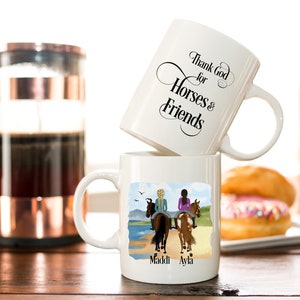 Personalized Thank God for Horses and Friends Mug - Equestrian Friends Coffee Mug - Gift for Horse Riding BFF - English Riding Friends