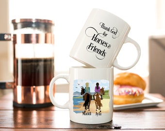 Personalized Thank God for Horses and Friends Mug - Equestrian Friends Coffee Mug - Gift for Horse Riding BFF - English Riding Friends