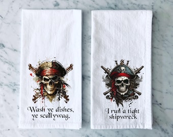 Pirate-Themed Flour Sack Towels – Funny Kitchen Towels - Gift for Pirate Lovers - Galley Kitchen Towels - Pirate Tea Towels - Scallywag