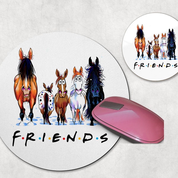 Horse Lovers Round Mousepad - Mouse pad and coaster set - Funny Horse Friends Desk Accessory -  Horse Gift