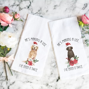 Christmas Retriever Flour Sack Towel - Funny Santa Tea Towel - Gift for Golden Lover - Black Lab Dog Mom Gift - Holiday Kitchen Towel