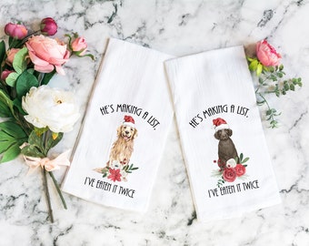 Christmas Retriever Flour Sack Towel - Funny Santa Tea Towel - Gift for Golden Lover - Black Lab Dog Mom Gift - Holiday Kitchen Towel