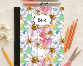 Personalized Daisy Composition Notebook | Custom Name Floral School Notebook | Wide or College Ruled | Back to School Supplies
