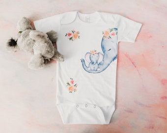 Mother and Baby Elephant Infant Body Suit - Baby Shower Gift - Gift for New Baby- Infant Clothing - Coming Home Outfit Set