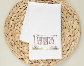 God Shed His Grace on Thee Flour Sack Towel | Patriotic Kitchen Towel | Fourth of July Decor | Americana Farmhouse Gift | Americana Decor