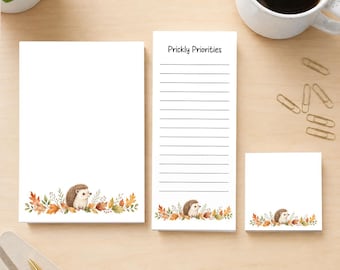 Hedgehog Stationery Set, Woodland Notepad Gift Set, Fall Hedgehog Notepads, Prickly Priorities List Pad, Cute Desk Gift
