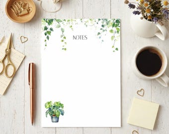 Botanical Notepad 5x7, 50 Page Note Pad, Floral Notes Pad, Desk Stationery, Plant Lover Gift, Cute Office Supplies, Gift for Her