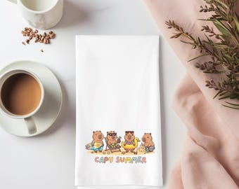 Capybara Summer Flour Sack Towel, Cute Capybara Kitchen Towel, Funny Animal Tea Towel, Beach Kitchen Decor, Summer House Gift