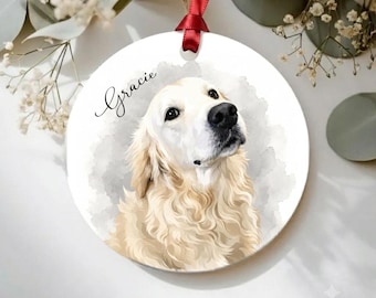 Custom Pet Ornament Personalized Dog Christmas Gift Cat Owner Memorial Keepsake Photo Ceramic Round Portrait Tree Decoration Holiday Hanging