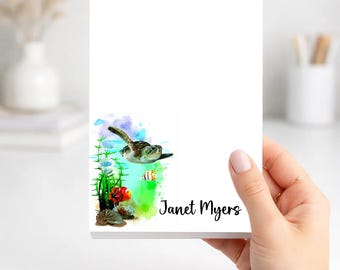 Sea Turtle Ocean-Themed Personalized Notepad | Custom Name Stationery | Beach Lover Gift