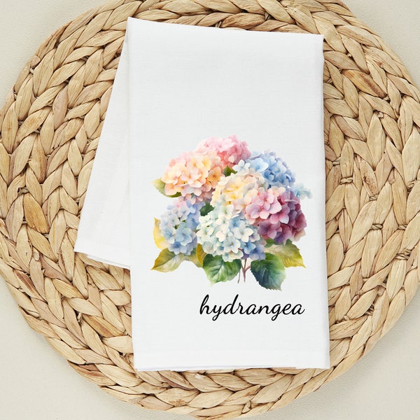 Watercolor Hydrangea Floral Tea Towel - Hydrangea Kitchen Towel - Hydrangea Dish Towel - Spring Floral Towels