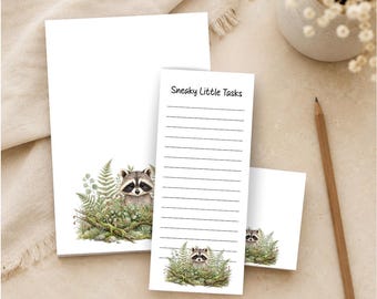 Raccoon Notepad Set, Woodland Raccoon Stationery, Sneaky Little Tasks List Pad, Cute Raccoon Gift, Woodland Desk Accessories