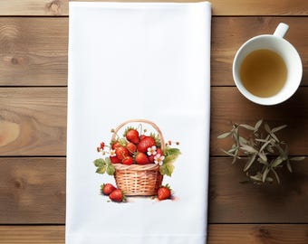 Fresh Picked Strawberry Flour Sack Towel | Farmhouse Kitchen Decor | Summer Tea Towel | Cottagecore Gift | Berry Lover Gift