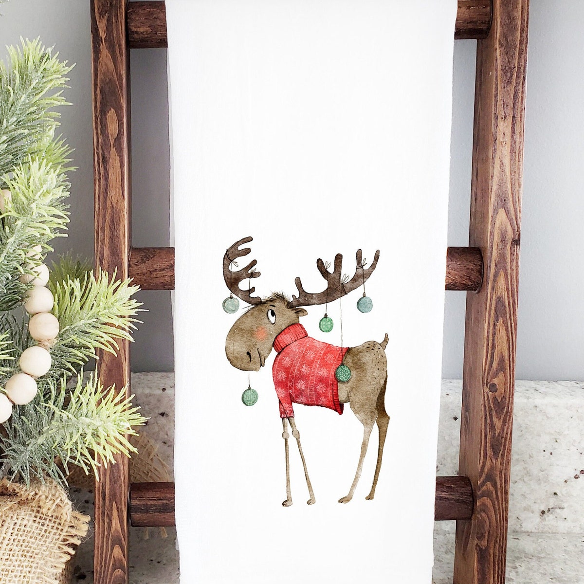 Festive Moose Christmas Flour Sack Towel - Unique Holiday Kitchen Decor - Cute Winter Moose Kitchen Towel - Adorable Moose Tea Towel - Etsy