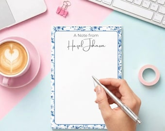 Personalized Blue Floral Notepad – Custom Chinoiserie Stationery Pad – Personalized Memo Pad – Chinoiserie Notepad – Custom Name Notepad