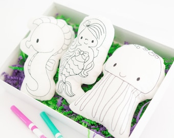 Mermaid Doodle Dolls Gift Set - Under the Sea Stuffed Coloring Doll - Children's Coloring Activities - Stocking Stuffers for Kids