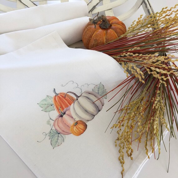 Fall Pumpkins Tea Towel - Autumn Flour Sack Towel - Seasonal