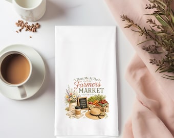 Farmers Market Flour Sack Towel, Farmers Market Kitchen Towel, Vegetable Garden Gift, Farmhouse Tea Towel, Gardener Gift