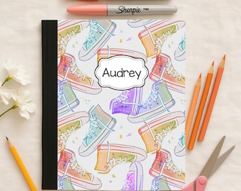 Personalized Rainbow Sneakers Composition Notebook - Back To School Composition Notebook - Wide Rule Notebook - Back to School Supplies