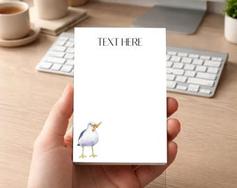 Personalized Seagull Notepad, Seagull Eating A French Fry Pad, Beach Lover Gift, Coastal Stationery, Seaside Desk Accessory