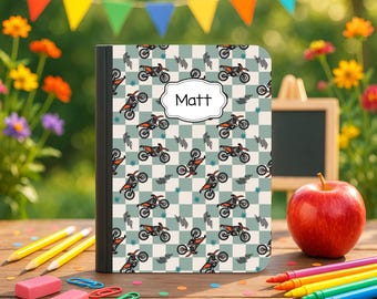 Personalized Dirt Bike Composition Notebook | Motocross School Notebook | Custom Back to School Journal for Boys | Racing Theme Notebook