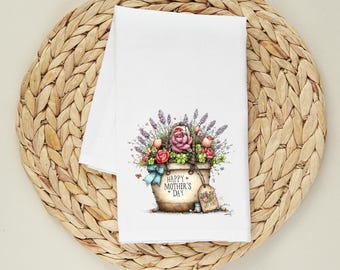 Mothers Day Floral Flour Sack Towel, Spring Flower Kitchen Towel, Gift for Mom, Cottagecore Tea Towel, Handmade Kitchen Decor, Grandma Gift