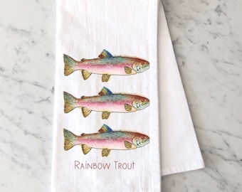 Watercolor Rainbow Trout Flour Sack Towel - Fly Fishing Kitchen Towel - Bar Towel for Fisherman - Fishing Decor - Gift for Fisherman