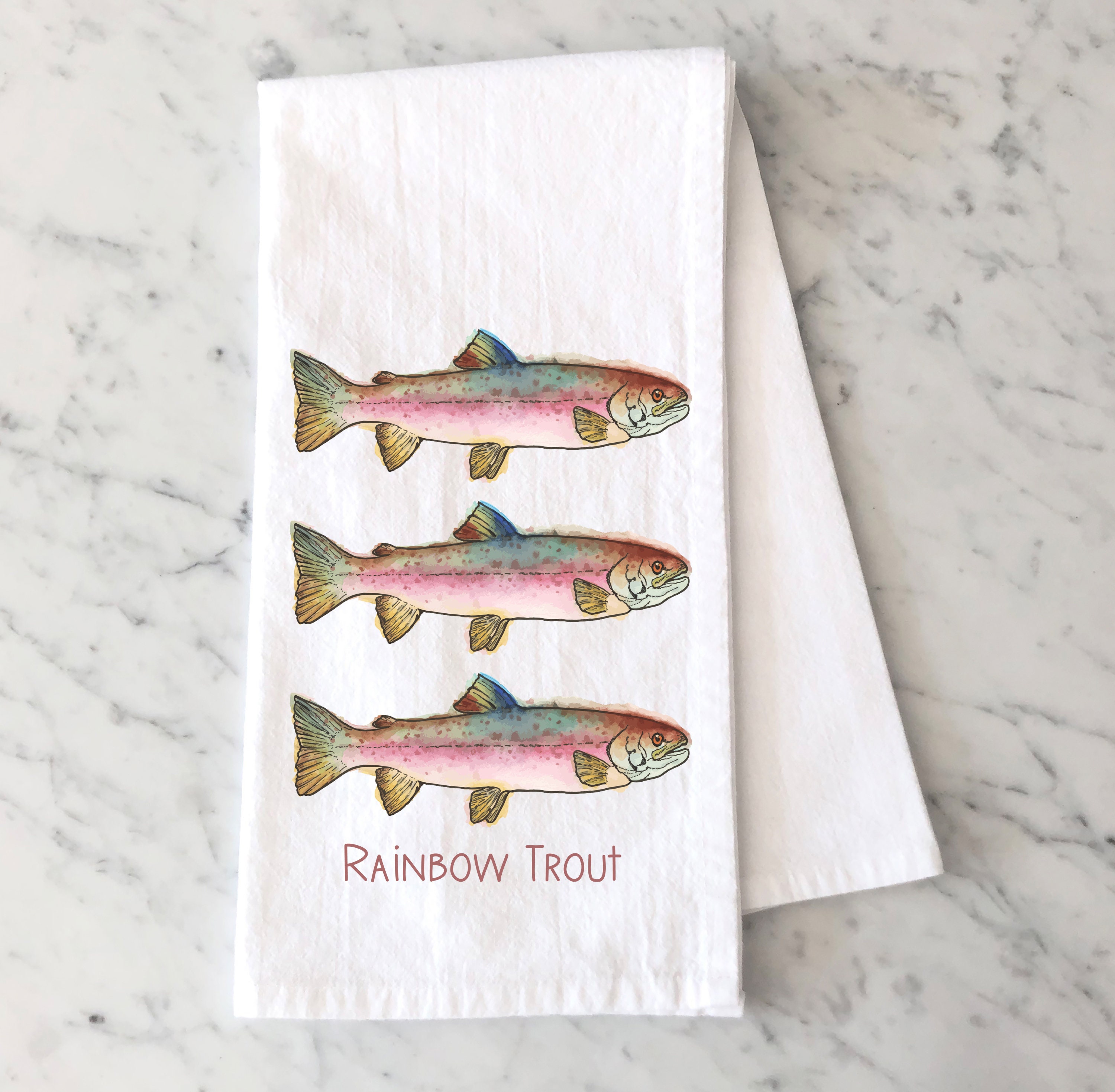 Watercolor Rainbow Trout Flour Sack Towel Fly Fishing Kitchen Towel Bar  Towel for Fisherman Fishing Decor Gift for Fisherman 