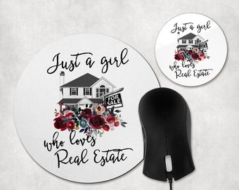Loves Real Estate Round Mousepad - Mouse pad and coaster set - Thank you gift for real estate agent - Desk Accessory