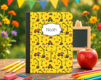 Personalized Construction Notebook | Custom Composition Book for Kids | Construction Truck School Supplies | Back to School Journal