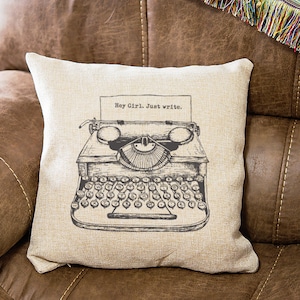 Personalized Writers Pillow Cover - Custom Message Typewriter Decorative Pillow Case - 18" Couch Pillow  - Gift for Writers - Home Decor