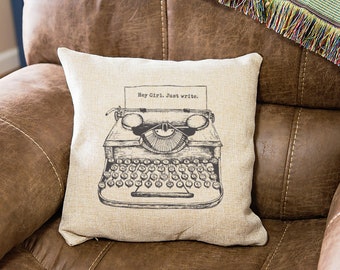 Personalized Writers Pillow Cover - Custom Message Typewriter Decorative Pillow Case - 18" Couch Pillow  - Gift for Writers - Home Decor